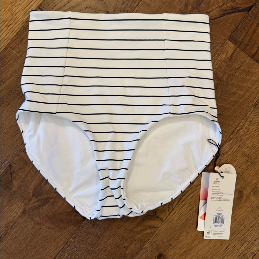 Calia Power Sculpt High-Rise Bikini Bottom - Stripe Black - XS - NWT